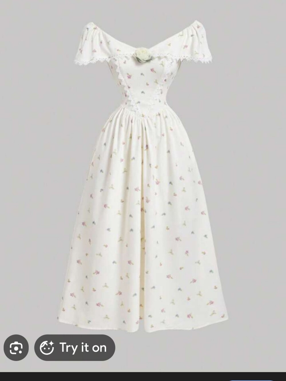 SHEIN Mod White Floral Embroidered Ditsy Formal Dress Fold Over Collar Small